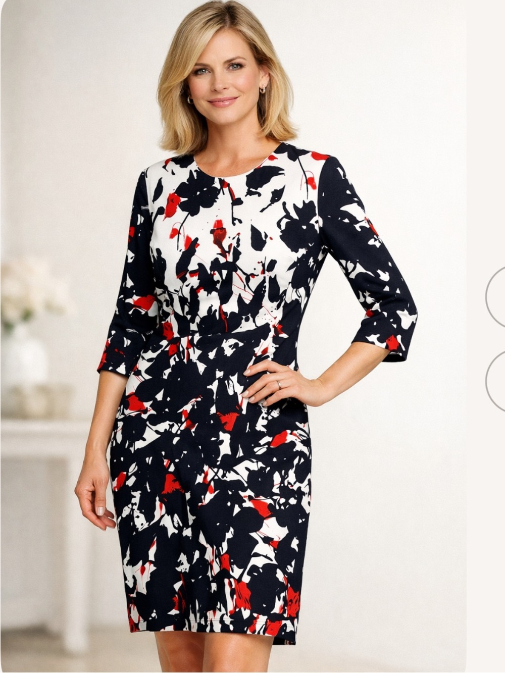 Boss Black and Red Patterned Long Sleeve Dress
